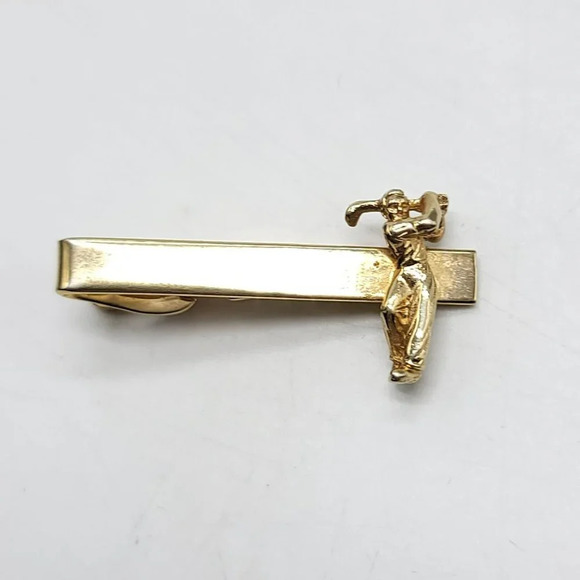 Shields Gold Tone Golf Golfer Swing Figurine Tie Clip Vintage - Picture 1 of 4